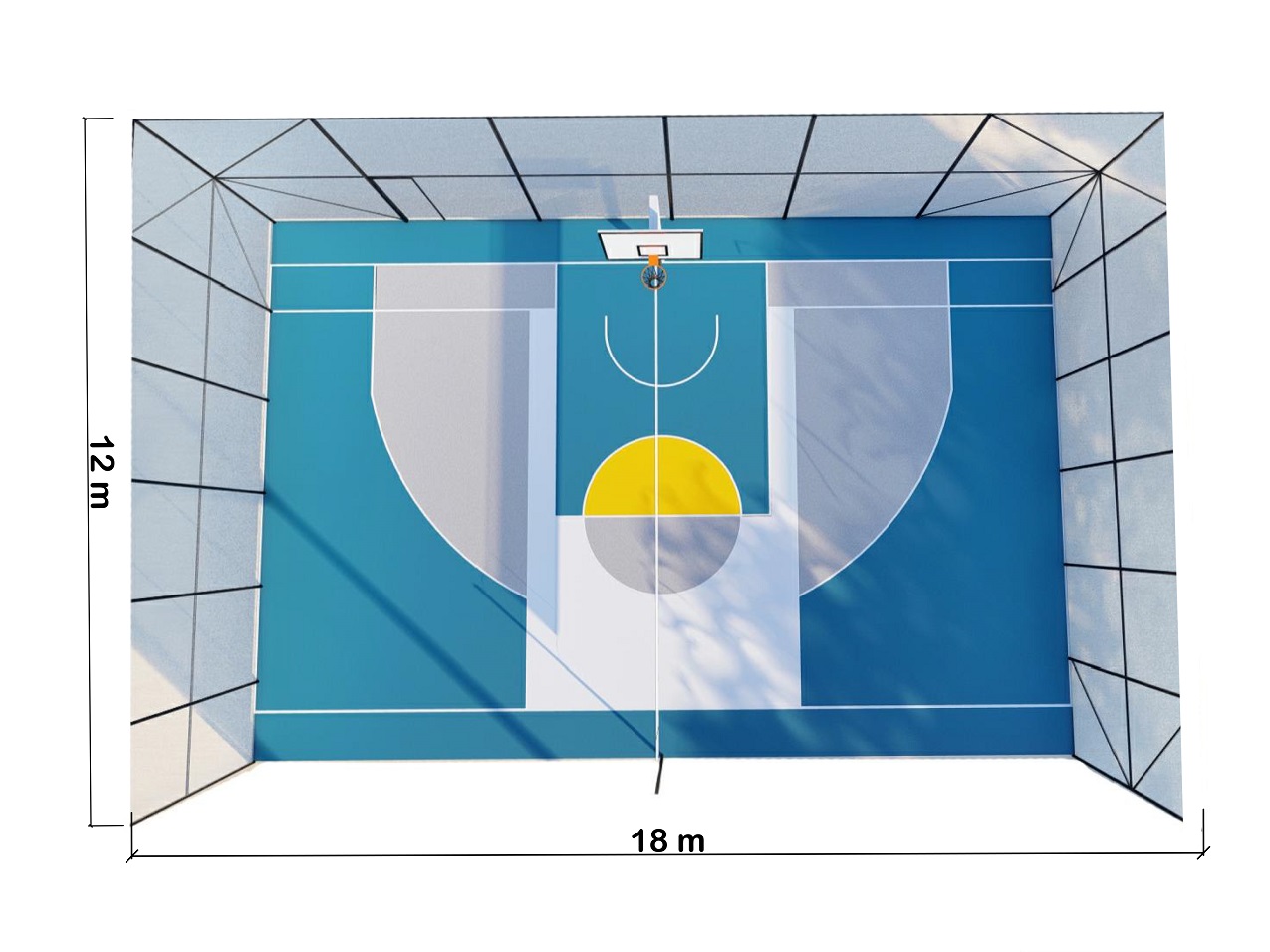 Spor Sahaları & Çok Amaçlı Spor Sahaları Yapımı / Yarım Basketbol Sahası (Basketbol + Voleybol) - 60108 Teknik Resim