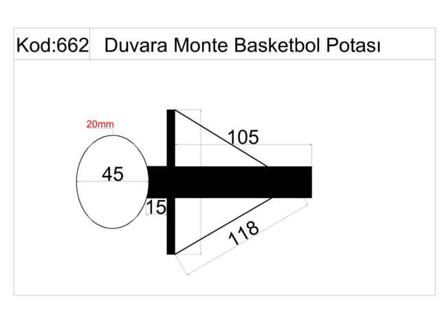 Basketbol Sahası Ekipmanları /  Duvara Monte Basketbol Potası Cam Panyalı(90x120) - 60220 Teknik Resim