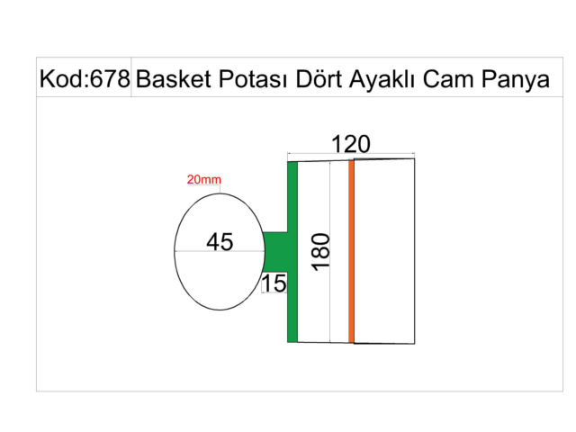 Basketbol Sahası Ekipmanları / Dört Ayaklı Ön Korumalı Basketbol Potası Cam Panyalı(105x180) - 60293 Teknik Resim