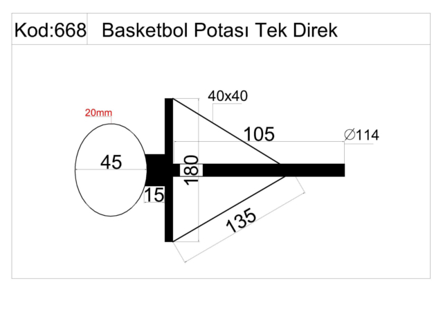 Basketbol Sahası Ekipmanları / Basket Potası Cam Panyalı(105x180) - 60274 Teknik Resim