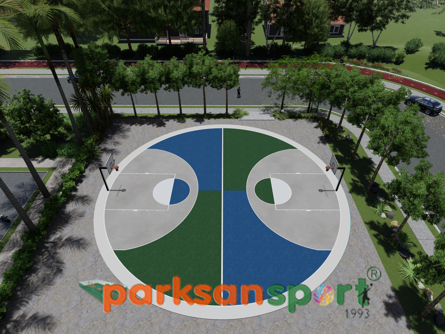 Spor Sahaları & Çok Amaçlı Spor Sahaları Yapımı / İki Potalı Daire Basketbol Sahası - 60120