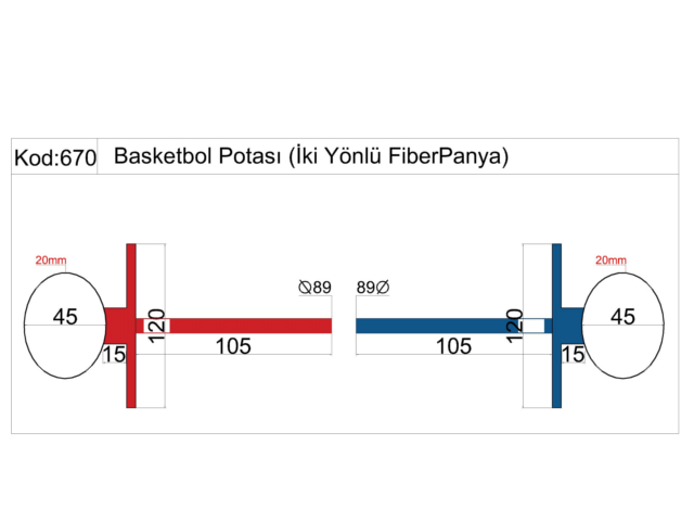 Basketbol Sahası Ekipmanları / Antrenman Tipi İki Yönlü Basketbol Potası Fiber Panyalı(90x120) - 60280 Teknik Resim