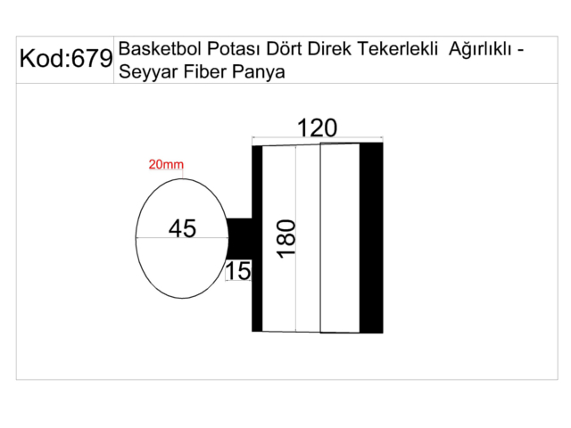 Basketbol Sahası Ekipmanları / Dört Direk Ağırlıklı,Tekerlekli Seyyar Basketbol Potası Fiber Panyalı(105x180) - 60294 Teknik Resim